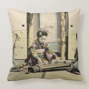 Japanese girls playing the flute, 'koto' and samis cushion