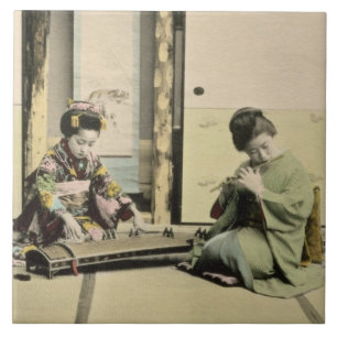 Japanese girls playing the flute, 'koto' and samis tile