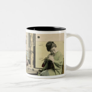 Japanese girls playing the flute, 'koto' and samis Two-Tone coffee mug