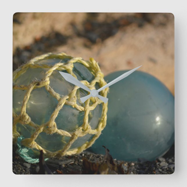 Japanese Glass Fishing Float Square Wall Clock (Front)