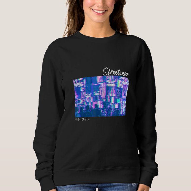 Japanese Glitch Cyberpunk Tokyo Streetwear Aesthet Sweatshirt (Front)