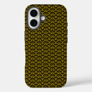 Japanese Gold & Black Seigaiha Pattern iPhone 16 Case