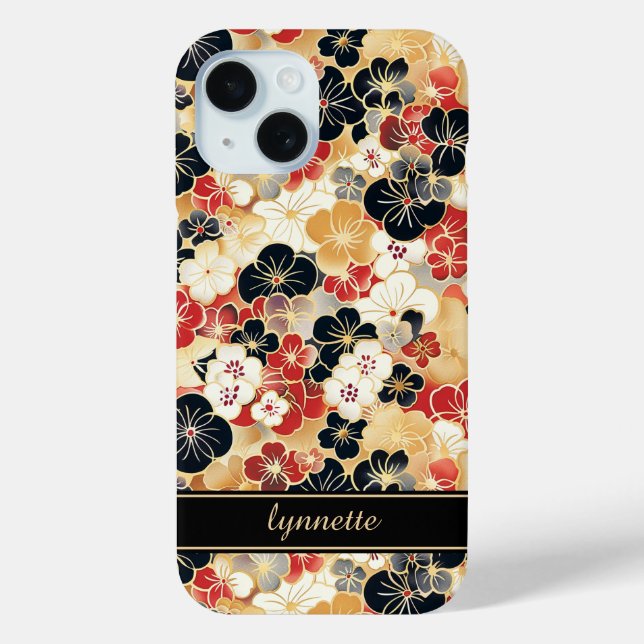Japanese Gold Floral Pattern Monogrammed Case-Mate iPhone Case (Back)