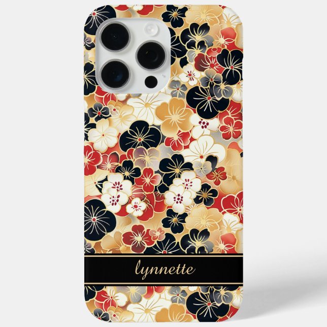 Japanese Gold Floral Pattern Monogrammed Case-Mate iPhone Case (Back)