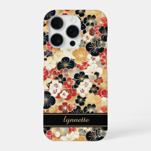 Japanese Gold Floral Pattern Monogrammed iPhone 16 Pro Case