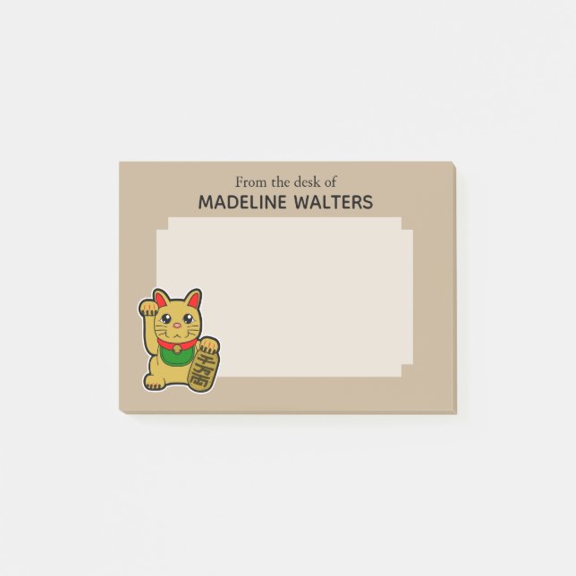Japanese Golden Beckoning Cat Personalised Post-it Notes (Front)