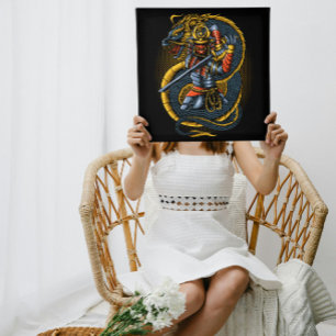 Japanese Golden Dragon and Samurai Warrior  Poster