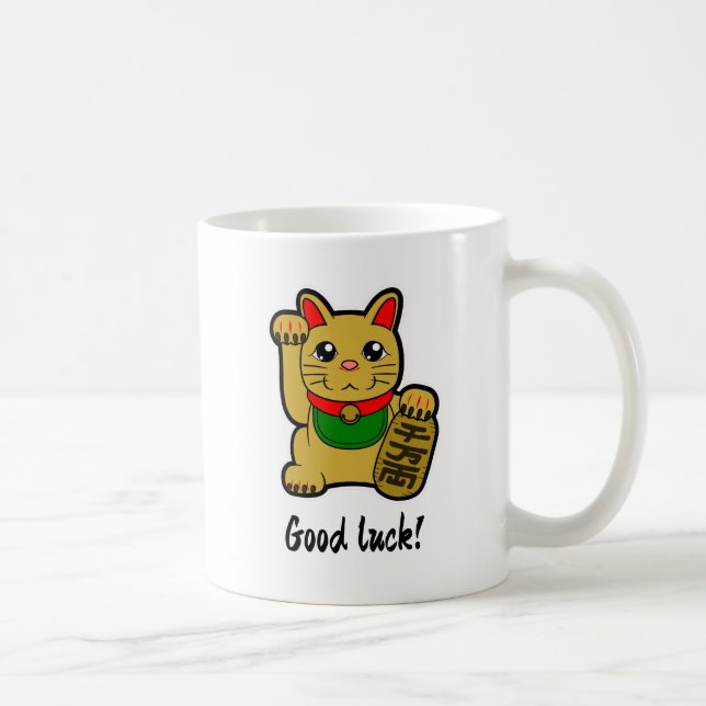Japanese Golden Lucky Cat "Good Luck" Coffee Mug (Right)