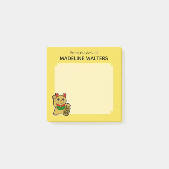 Japanese Golden Lucky Cat Personalised Post-it Notes (Front)