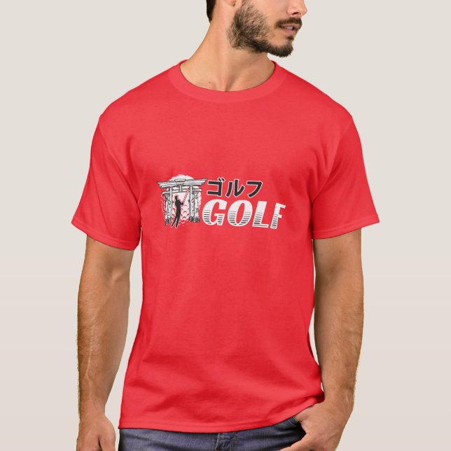 Japanese Golf - Golfer Swinging by Asian Gate T-Shirt (Front)