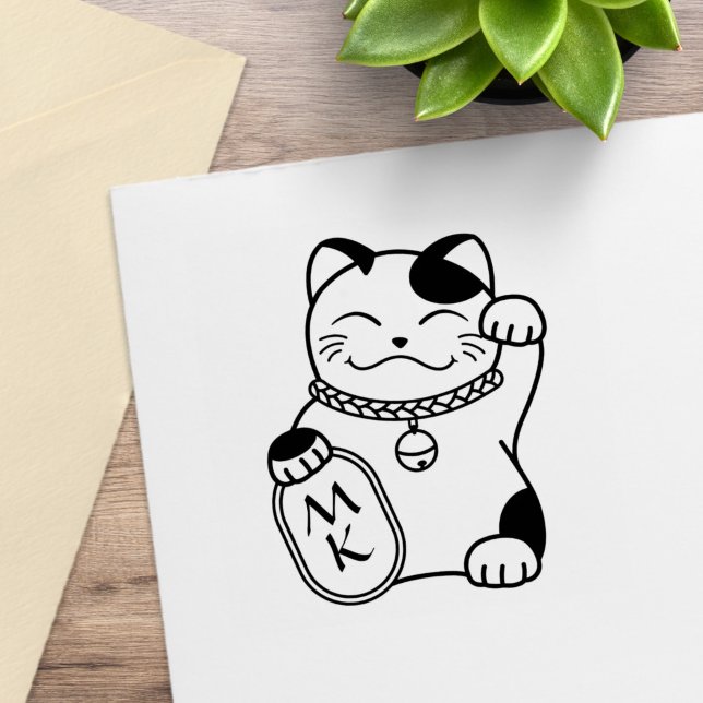 Japanese Good Luck Cat, Maneki Neko - Monogram Rubber Stamp (Creator Uploaded)