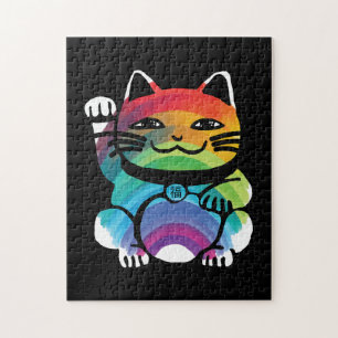 Japanese Good Luck Cat with Rainbow Jigsaw Puzzle