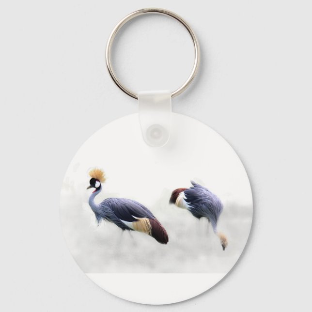 Japanese Gray Crowned Cranes Key Ring (Front)