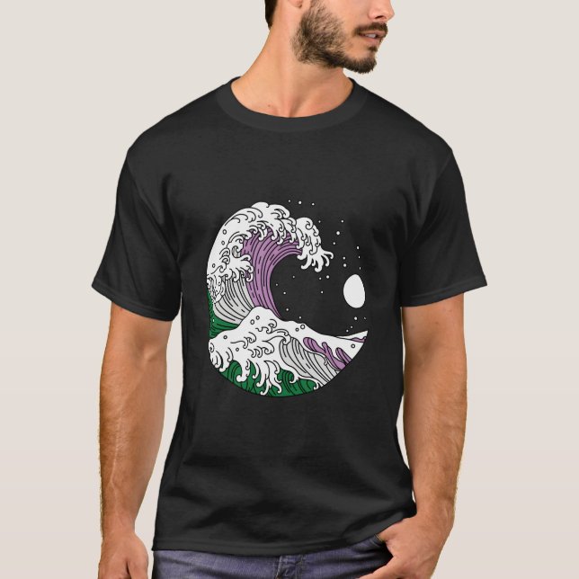 Japanese Great Wave Genderqueer Pride Gender Queer T-Shirt (Front)
