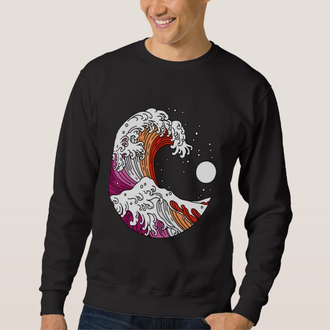 Japanese Great Wave Lesbian Pride Flag WlW Gay Gir Sweatshirt (Front)