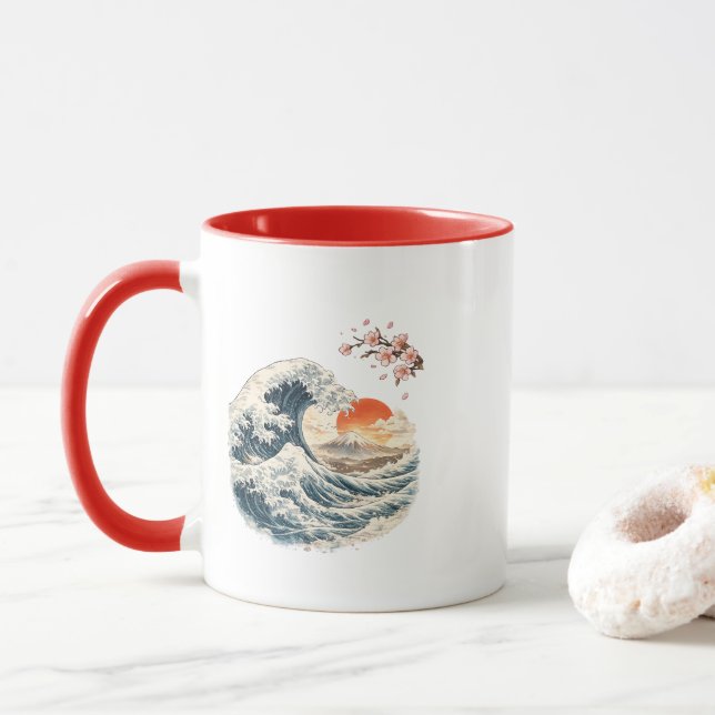 Japanese Great Wave Mount Fuji Mug (With Donut)