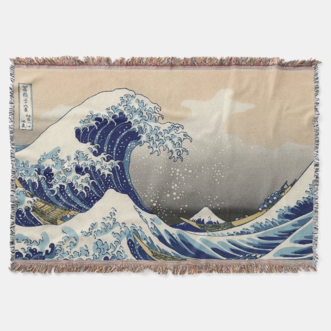 Japanese Great Wave off Kanagawa Throw Blanket (Front)