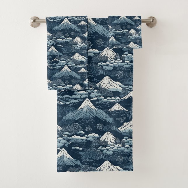 Japanese Great Wave Pattern  Bath Towel Set (Insitu)