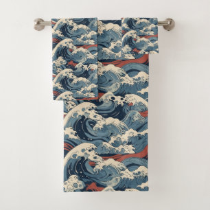 Japanese Great Wave Pattern Bath Towel Set