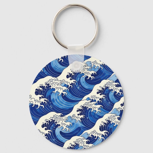 Japanese Great Wave Pattern Ocean  Key Ring (Front)