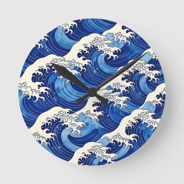 Japanese Great Wave Pattern Ocean  Round Clock (Front)