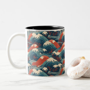 Japanese Great Wave Pattern Two-Tone Coffee Mug