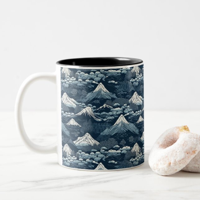Japanese Great Wave Pattern  Two-Tone Coffee Mug (With Donut)