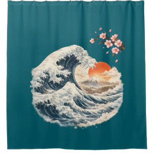 Japanese Great Wave Teal Shower Curtain