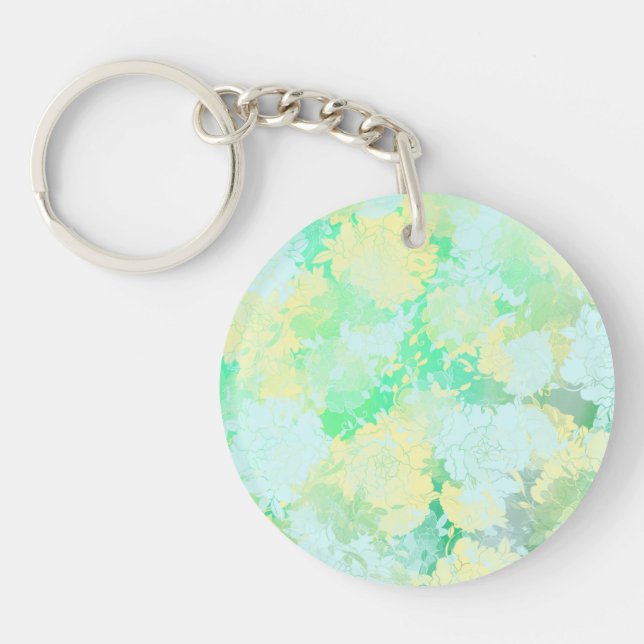 Japanese green,flowers patterns key ring (Front)