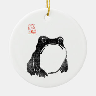 Japanese Grumpy Frog Toad Unimpressed Animal Funny Ceramic Ornament