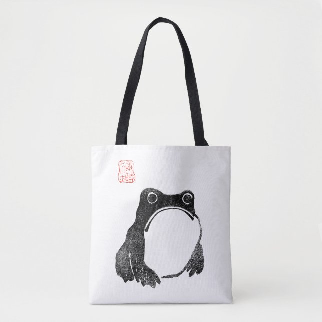 Japanese Grumpy Frog Toad Unimpressed Animal Funny Tote Bag (Front)