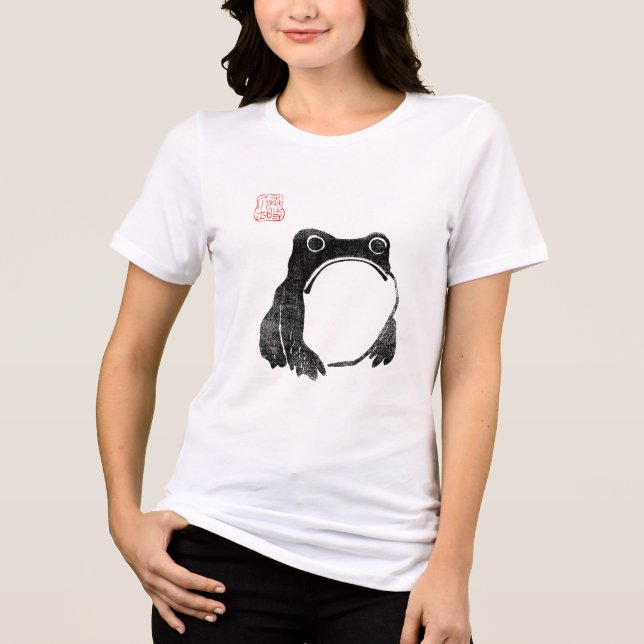 Japanese Grumpy Frog Toad Unimpressed Animal Funny Tri-Blend Shirt (Front)