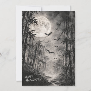 Japanese Halloween Sumi-e Bamboo Forest Full Moon Card