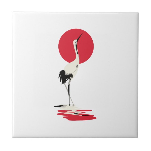 Japanese Heron Ceramic Tile (Front)