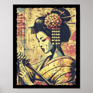Japanese Hipster Geisha Katana Vintage Women Girls Poster