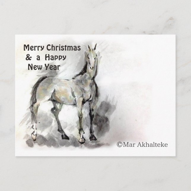 Japanese horse samurai art equestrian sumi holiday postcard (Front)