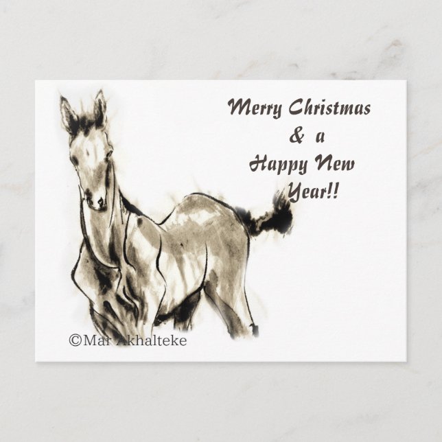 Japanese horse samurai art equestrian sumi holiday postcard (Front)