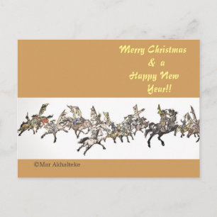 Japanese horse samurai art equestrian sumi holiday postcard