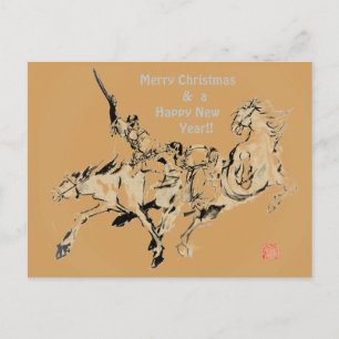 Japanese horse samurai art equestrian sumi holiday postcard