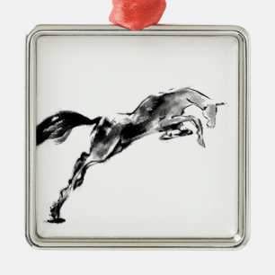 Japanese horse samurai art equestrian sumi metal ornament