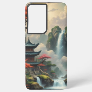 Japanese House and waterfall view phone case