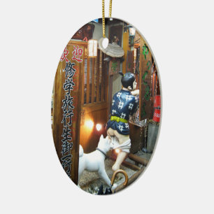 Japanese Humour - Dog Pulling Pants Down Ceramic Ornament