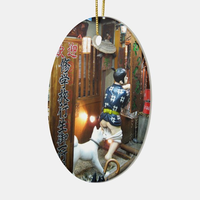 Japanese Humour - Dog Pulling Pants Down Ceramic Ornament (Left)