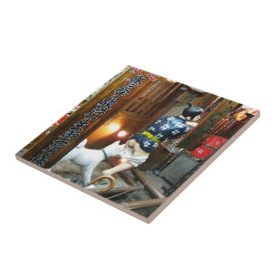 Japanese Humour - Dog Pulling Pants Down Ceramic Tile