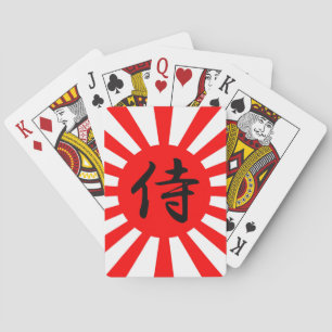 Japanese Imperial Flag with Samurai Kanji Symbol Playing Cards