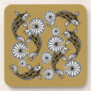 Japanese Indigo Gold Carp Folk Pattern Coaster