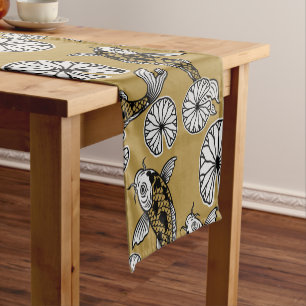 Japanese Indigo Gold Carp Folk Pattern Short Table Runner