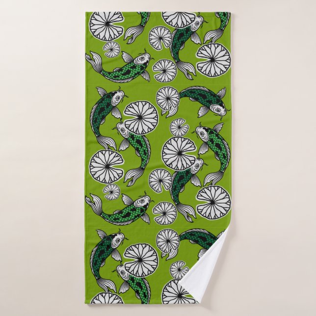 Japanese Indigo Green Carp Folk Pattern Bath Towel (Bath Towel)