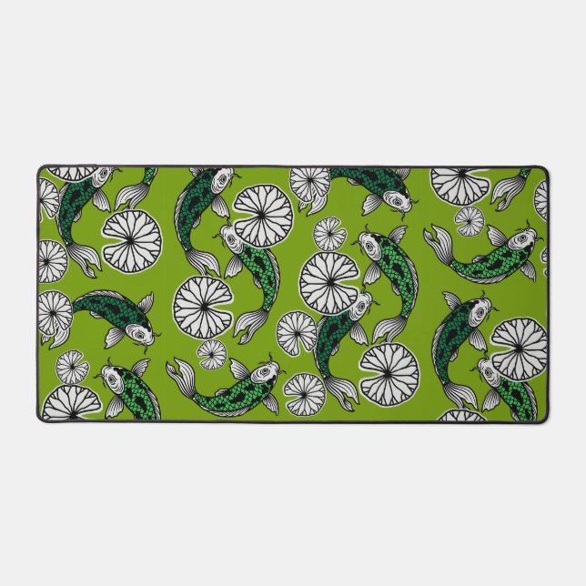 Japanese Indigo Green Carp Folk Pattern Desk Mat (Front)