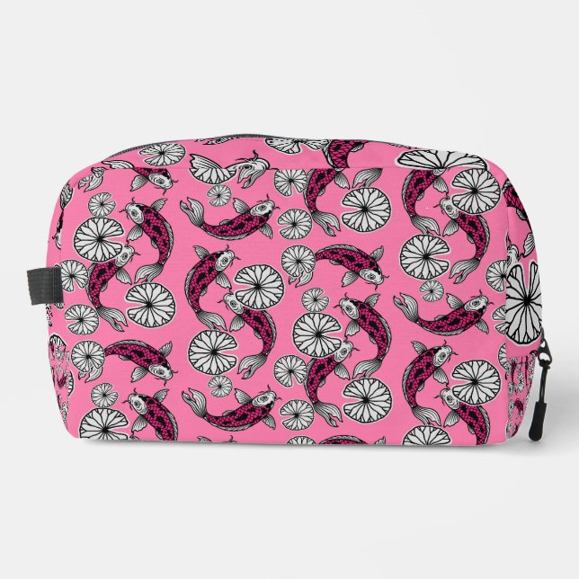 Japanese Indigo Pink Carp Folk Pattern Dopp Kit (Front)